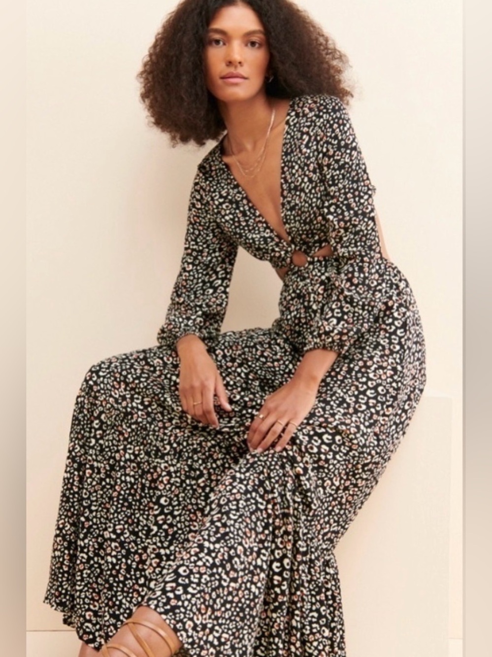 Nordstrom | Black Floral Cutout Maxi Dress with Ring Detail - Picture 2 of 3